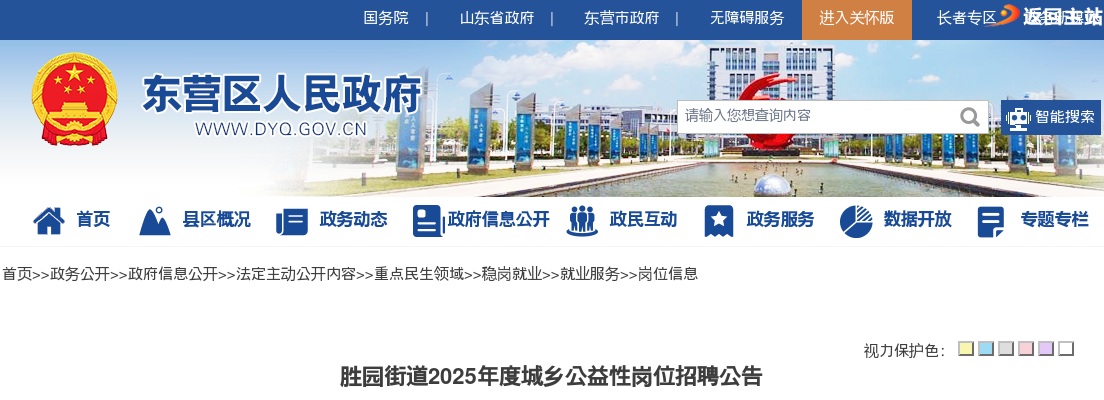 2025年度东营市东营区胜园街道城乡公益性岗位招聘公告（28个） 图片